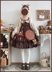 Kawaii Girl Bowknot Cake Printing Cute Style Suspender Dress  High Waist Victorian Dress Kawaii Girl Gothic Lolita Cos Loli