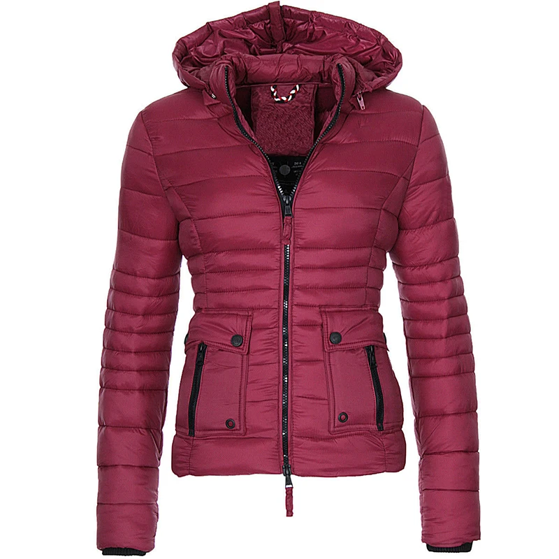 Women Winter Parka Warm Overcot Puffer Jackets and Coats Fashion Slim Fit Solid Casual Zipper Hooded Parkas Jacket Outerwear