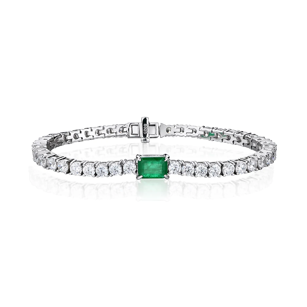 Imagem -03 - Bracelete de Prata Esterlina Esmeralda para Mulheres Corrente de Tênis de Diamante de Alto Carbono Presente da Moda S925 Esmeralda 1518cm 925