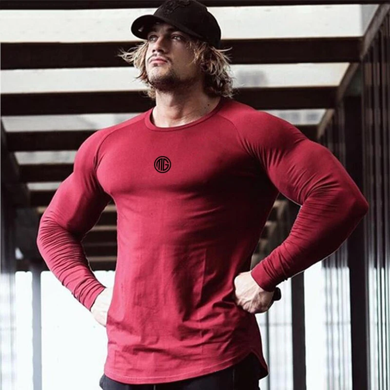 Spring Cotton Sports Long Sleeve T-shirt Men Gym Clothing Fitness Bodybuilding Workout Skinny T Shirt Male Fashion Tee Tops