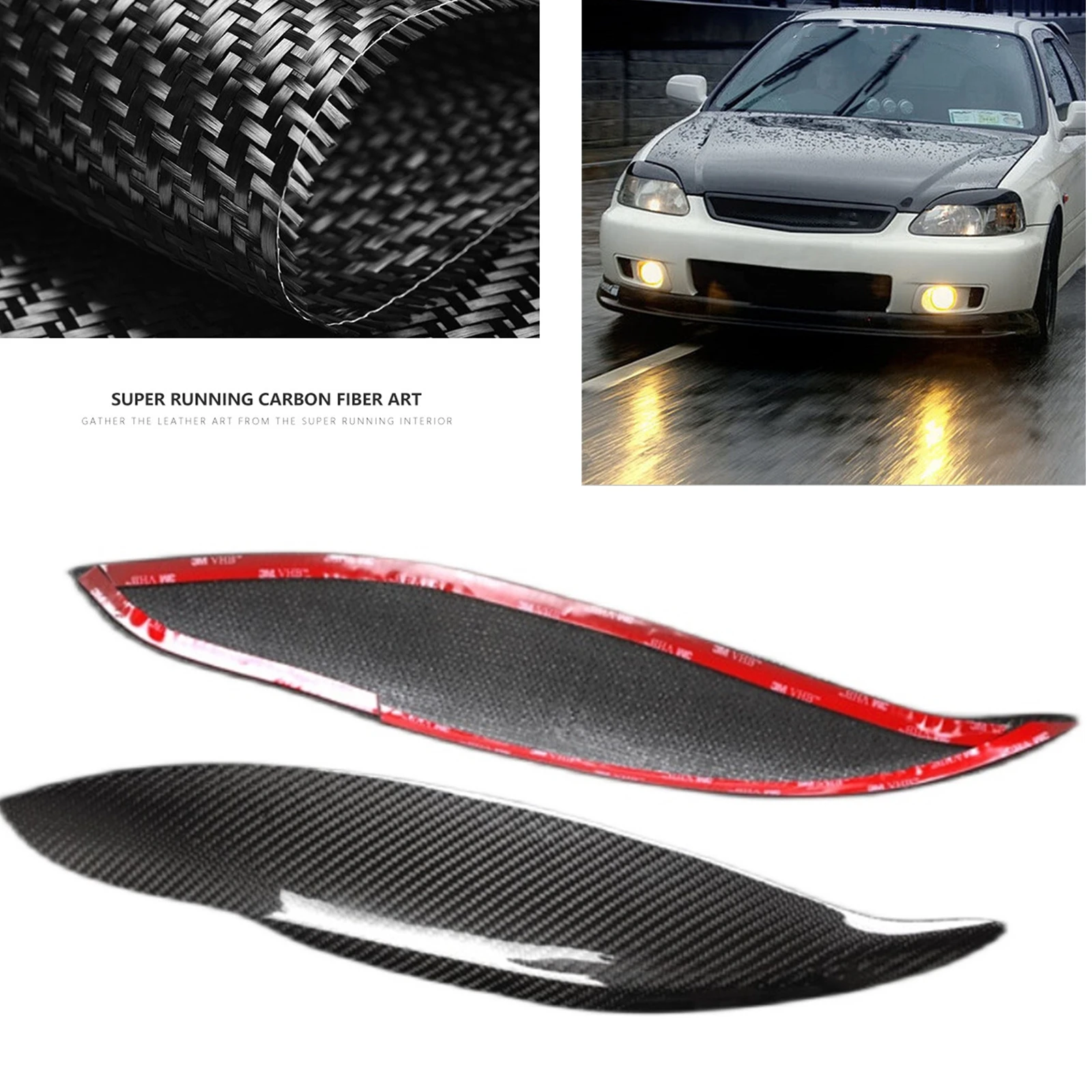 

Headlight Eyebrow Trim For Honda Civic EK9 1996 1997 1998 Front Head Light Cover Lamp Trim Carbon Fiber Headlamp Eyelid Brow Lid