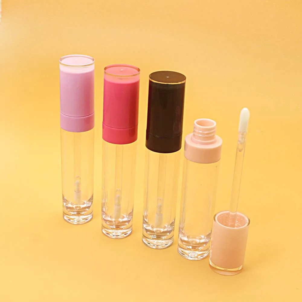 8ml Plastic Transparent and Thickened Lip Gloss Tube Pink and Black Middle Ring Cosmetic  DIY Lip Glaze Packaging Container