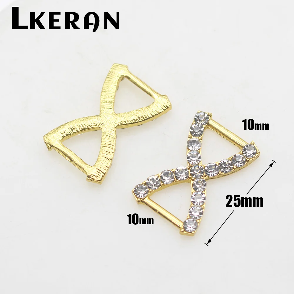 LKERAN 10Pcs 25MM H-Shape Rhinestone Alloy Buckles Craft For Diy Ribbon Crystal Decoration Belt Rings Sewing Accessories