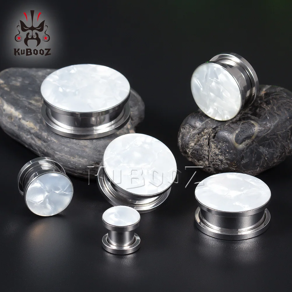 KUBOOZ Stainless Steel White Shell Ear Tunnels Plugs Gauges Piercing Screw Expanders Body Jewelry Earrings Gift 2PCS 6-25mm