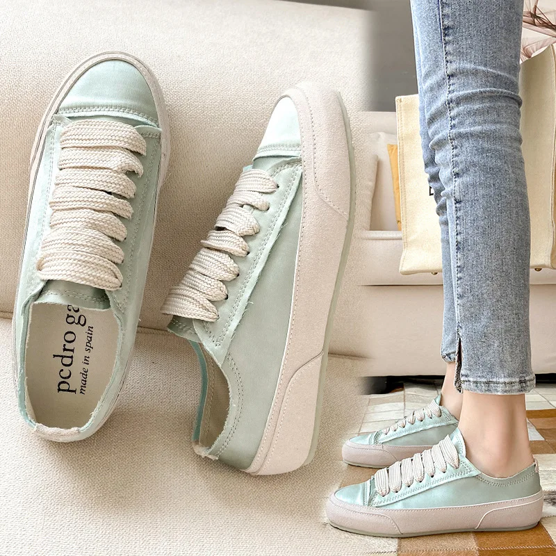 Chaussures plates en Satin, chaussures en soie espagnole, semelles souples, rehaussement intérieur, petites chaussures sales, nouvelle collection