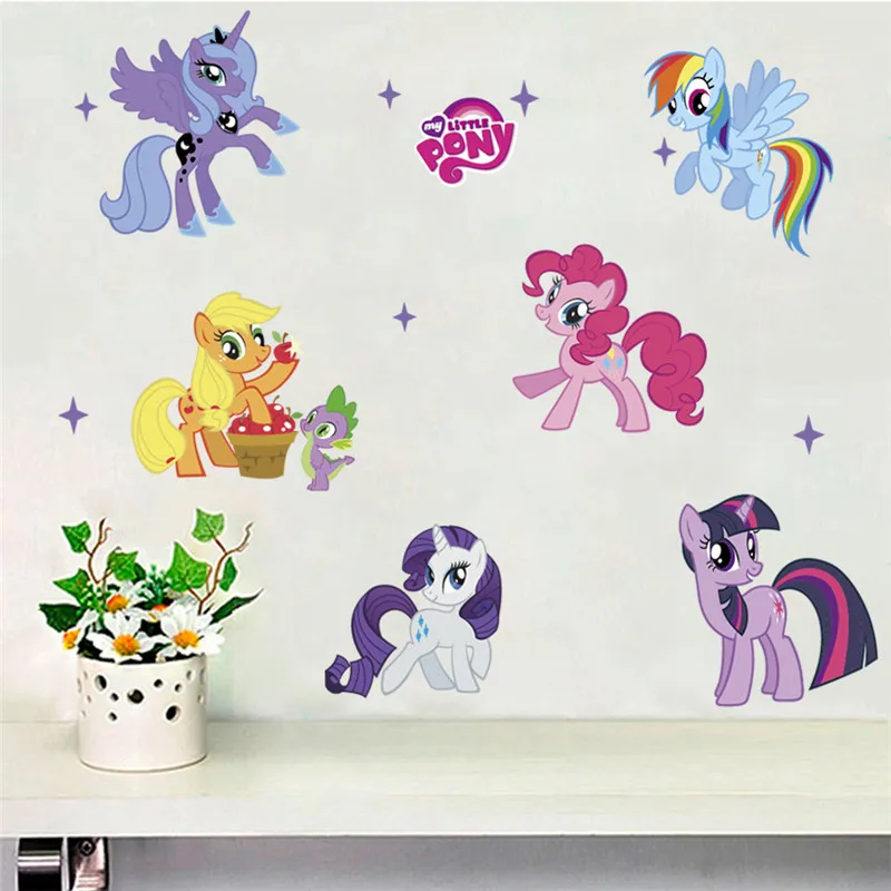 cartoon pony wall stickers for kids rooms children bedroom decoration wall decals girl\'s room birthday gift refrigerator decor