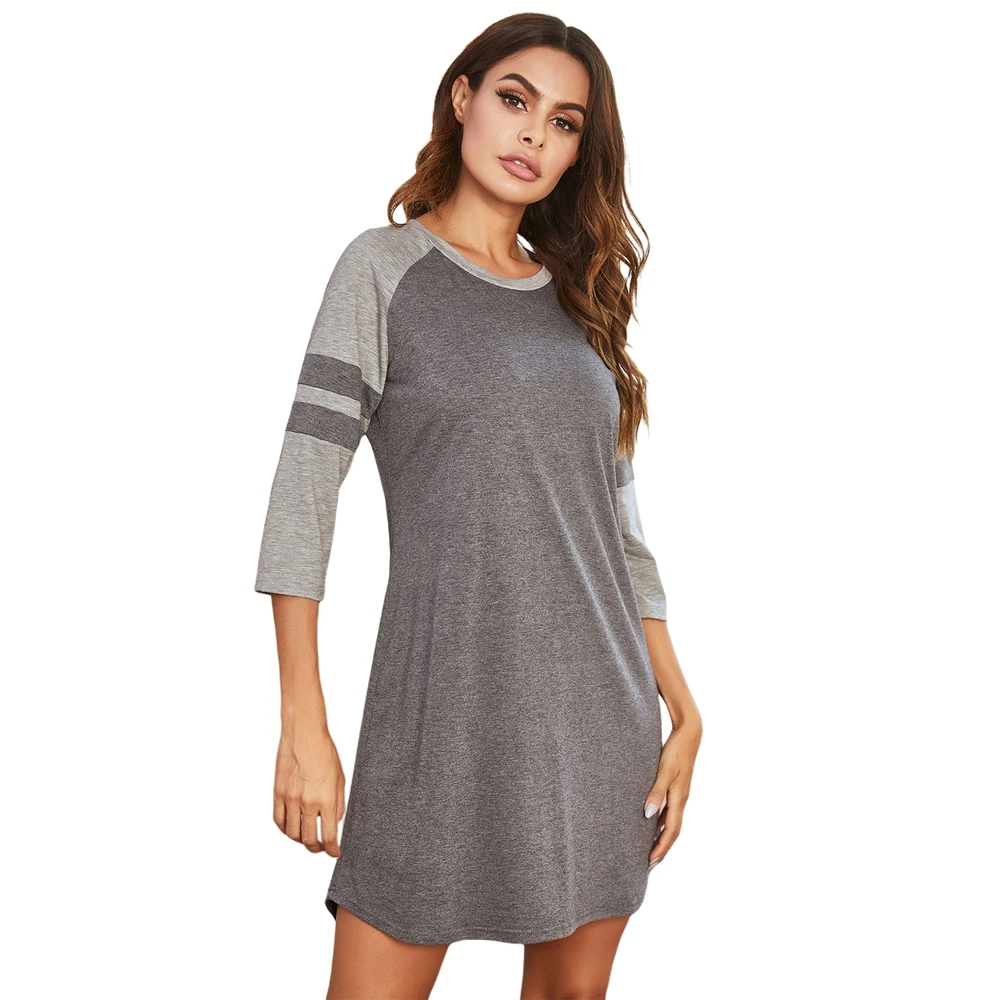 Summer Nightgowns For Women 3/4 Sleeve Nightdress round Neck  Nightshirt Comfy Striped Splice Sleep Shirt Pajama Sleepwear image 3
