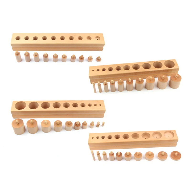 Montessori Cylinder Blocks Wood Sensory Toys Game Preschool Educational Materials for Kids Visual Sense (Economic Version)