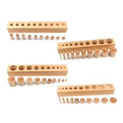 Montessori Cylinder Blocks Wood Sensory Toys Game Preschool Educational Materials for Kids Visual Sense (Economic Version)