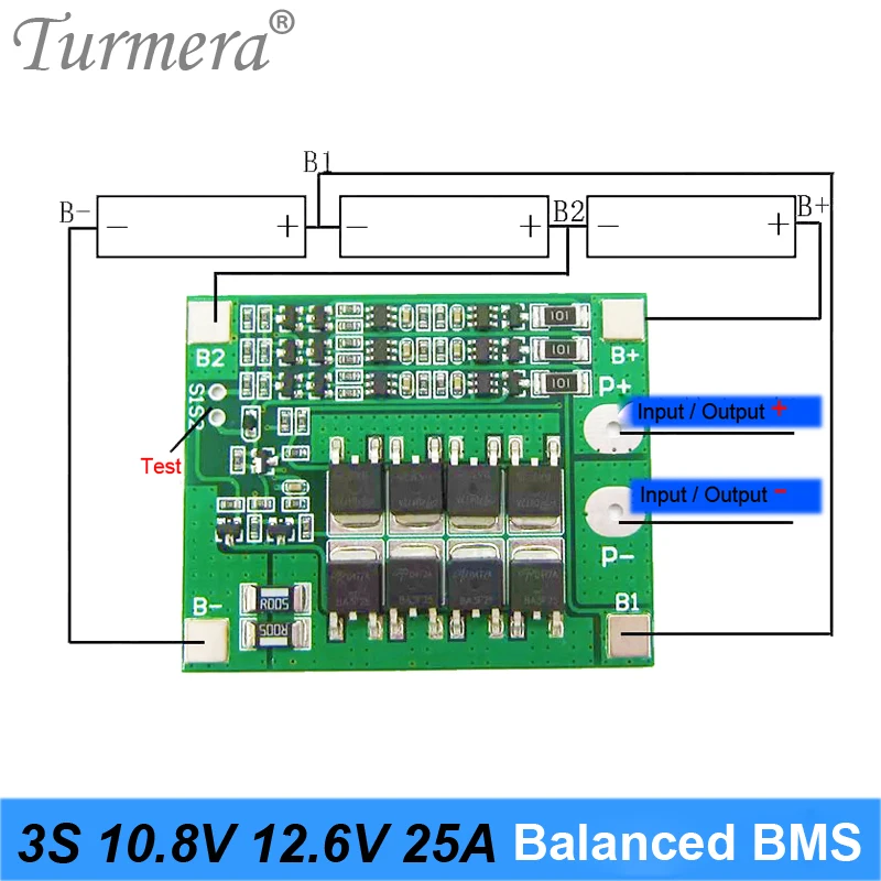 Turmera 18650 Battery Bracket Holder 3x5 4x5 3S 12V 25A Balance BMS Protected Board for 3S 10.8V 12.6V Lithium Battery Pack  Use