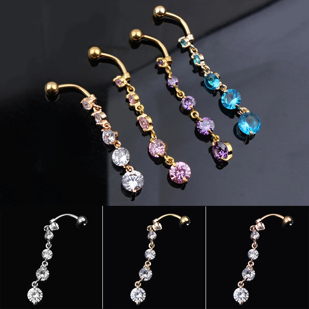 1PC Steel Belly Button Rings Crystal Piercing Navel Piercing CZ Navel Earring Belly Piercing Sexy Body Jewelry Piercings Oreill