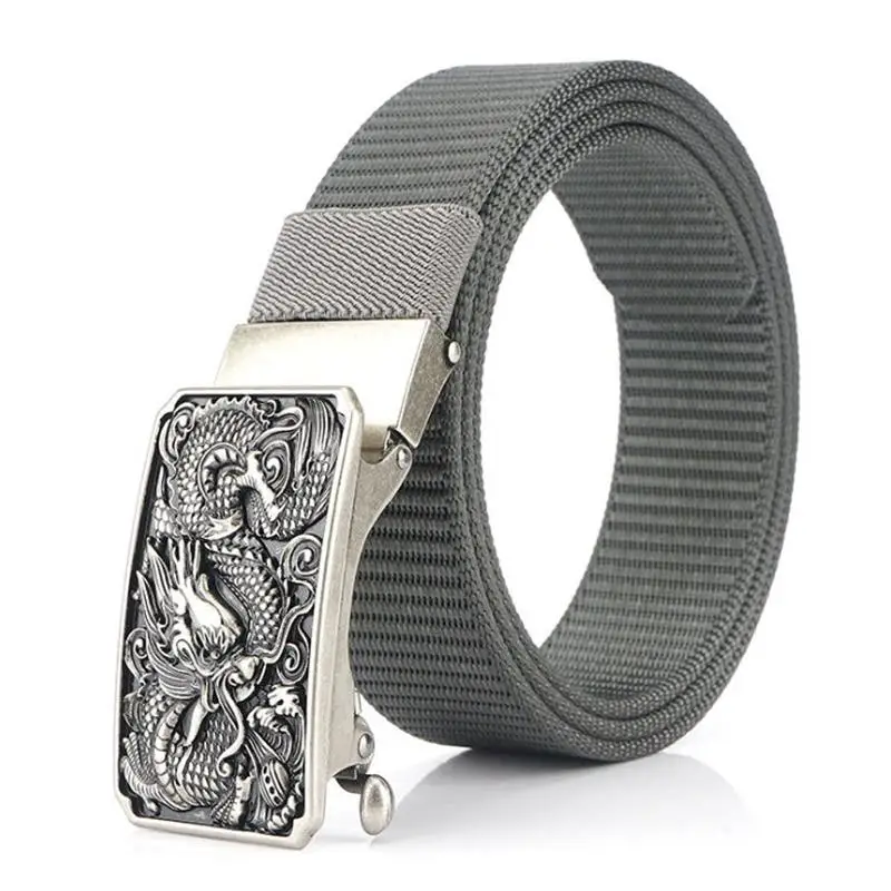 SupSindy Men Nylon Belt Luxury Dragon Metal Automatic Buckle Canvas Belts for Men Fashion Jeans Waistband Casual Army Male Strap