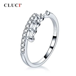 CLUCI Classic Silver 925 Women Pearl Ring Mounting Classic Ring Jewelry for Wedding Sterling Silver Simple Ring Jewelry SR1088SB