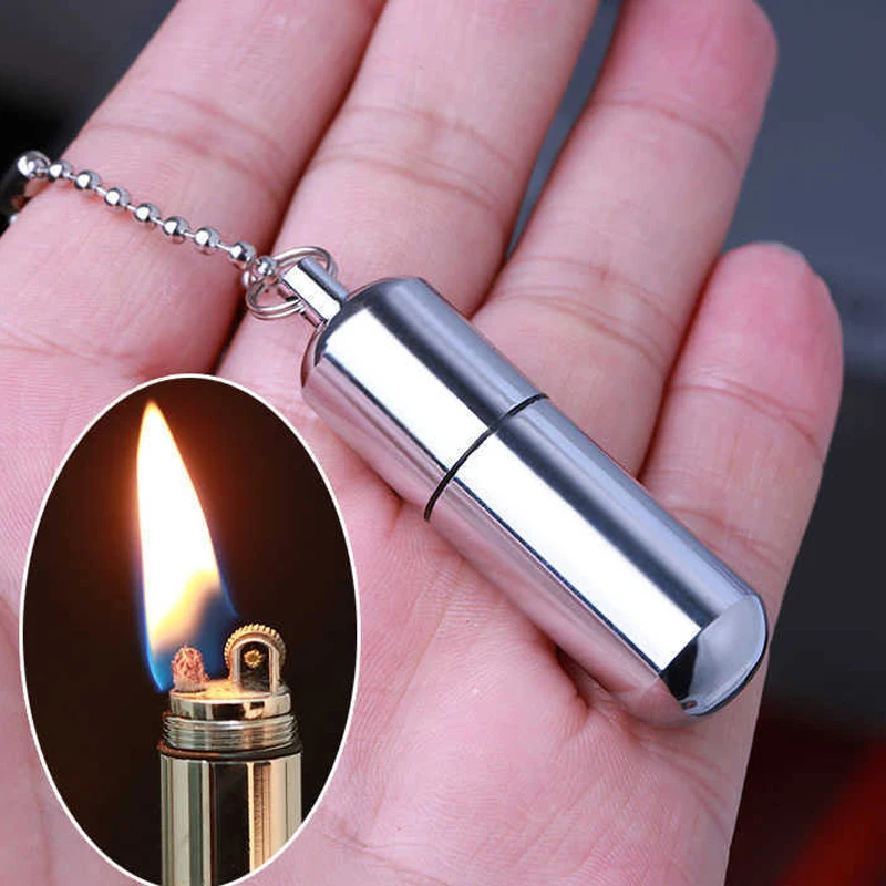 Mini Stainless Steel Kerosene Lighter Gasoline Oil Keychain Flint Fire Starter Cute Lighter Gadgets For Men Survival Fire