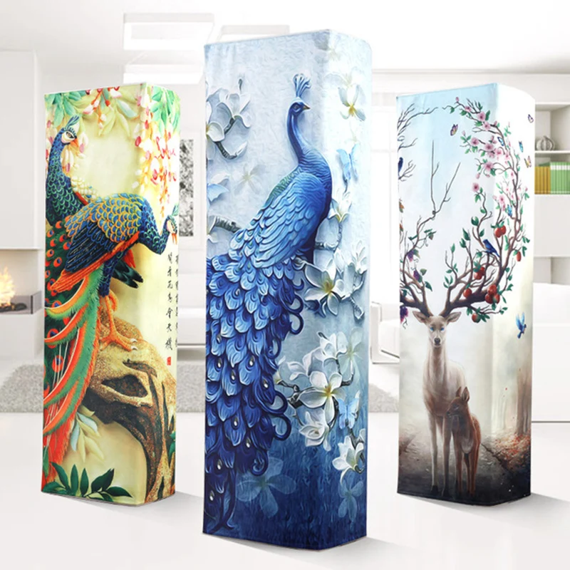 3D Cuboid Printed Vertical Air Conditioning Cabinet Machine Dust Cover Protect Case for Home Living Room Decorations FC31