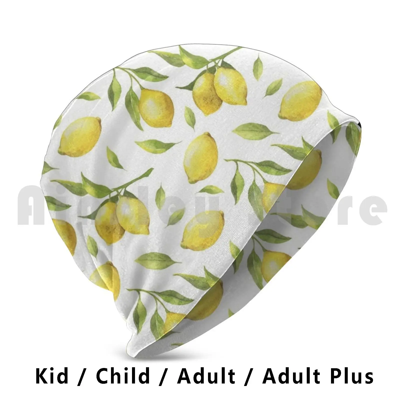 Lemon Pattern Beanies Pullover Cap Comfortable Lemon Citrus Orange Fruits Blossom Floral Freshening Branches