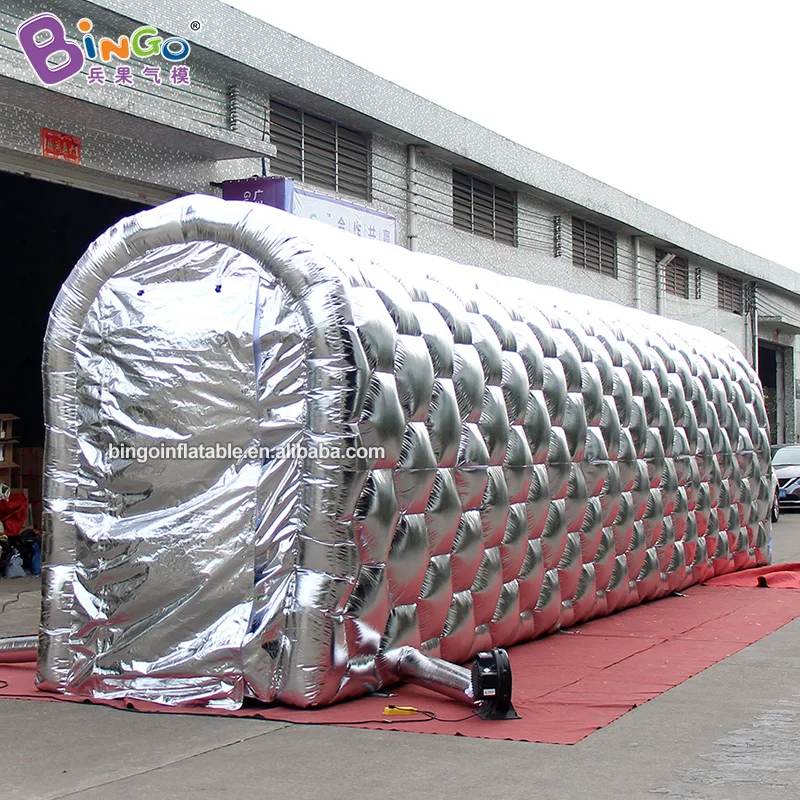 Customized 12x2x3 Meters Inflatable Straight Channel / Silver Blow-up Tunnel With LED Lights - BG-T0076