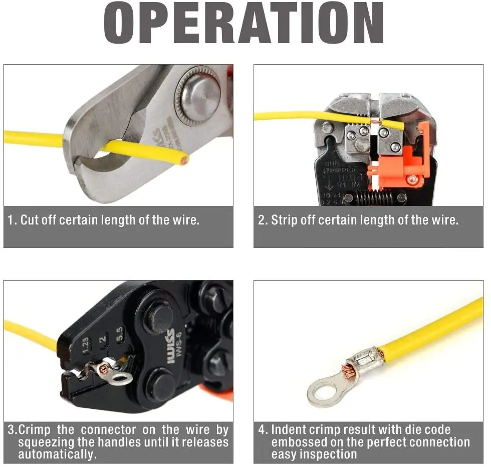 IWISS IWS-6 Crimping Plier Crimper for AWG16-10 Non-Insulated Terminals and Butt/Spice/Open/Plug Connectors Mini Hand Tool