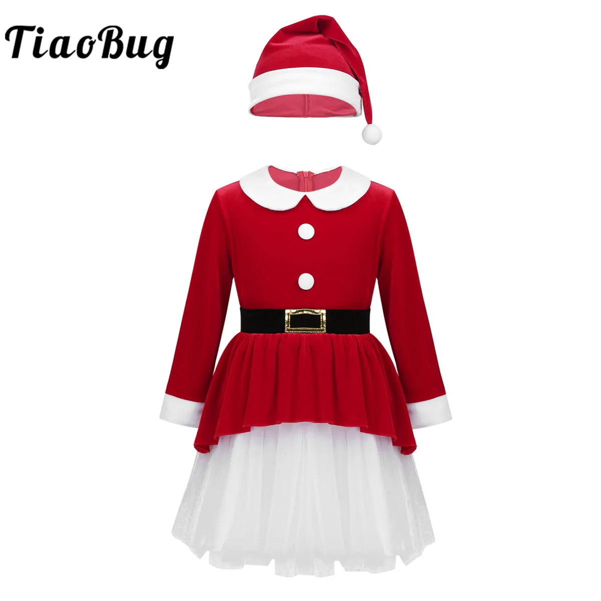 

Little Girls Christmas Dress New Year Festival Santa Clause Costume Kids Long Sleeve Red Velvet Fancy Dress Up Xmas Party Outfit