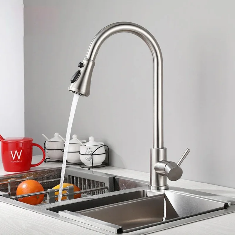 

SUS304 Stainless Steel Pullout Kitchen Faucets 2 Mode Water Outlet Kitchen Faucet Brass Hot&Cold Water Mixer Taps