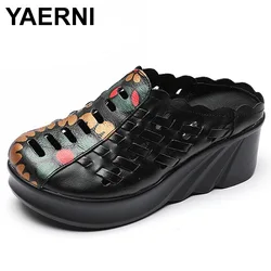 YAERNI  Soft Genuine Leather Flat Shoes Women Flats with Flowers Ladies Shoes Women Designers Loafers Slip On