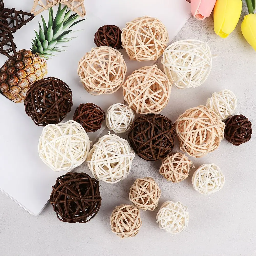 10PCS Wood Coffee White Rattan Ball Heart Stars DIY Accessories Home Decorations Christmas Tree Ornament Wedding Party Supplies