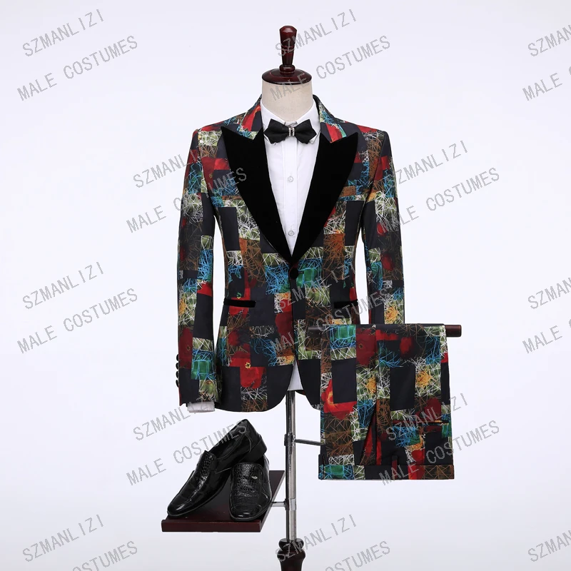 

JELTONEWIN Wedding Dress Groom Suit Party Prom Men Clothing Tailor-Made 2 Piece Set Floral Formal Tuxedo Smoking Homme Ternos