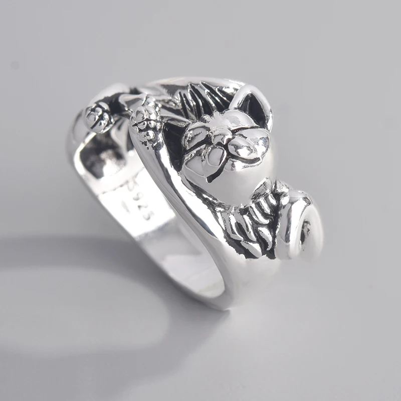 Fashion retro exquisite Thai Silver kitten totem opening adjustable ring  jewelry  engagement wedding gift rings for women