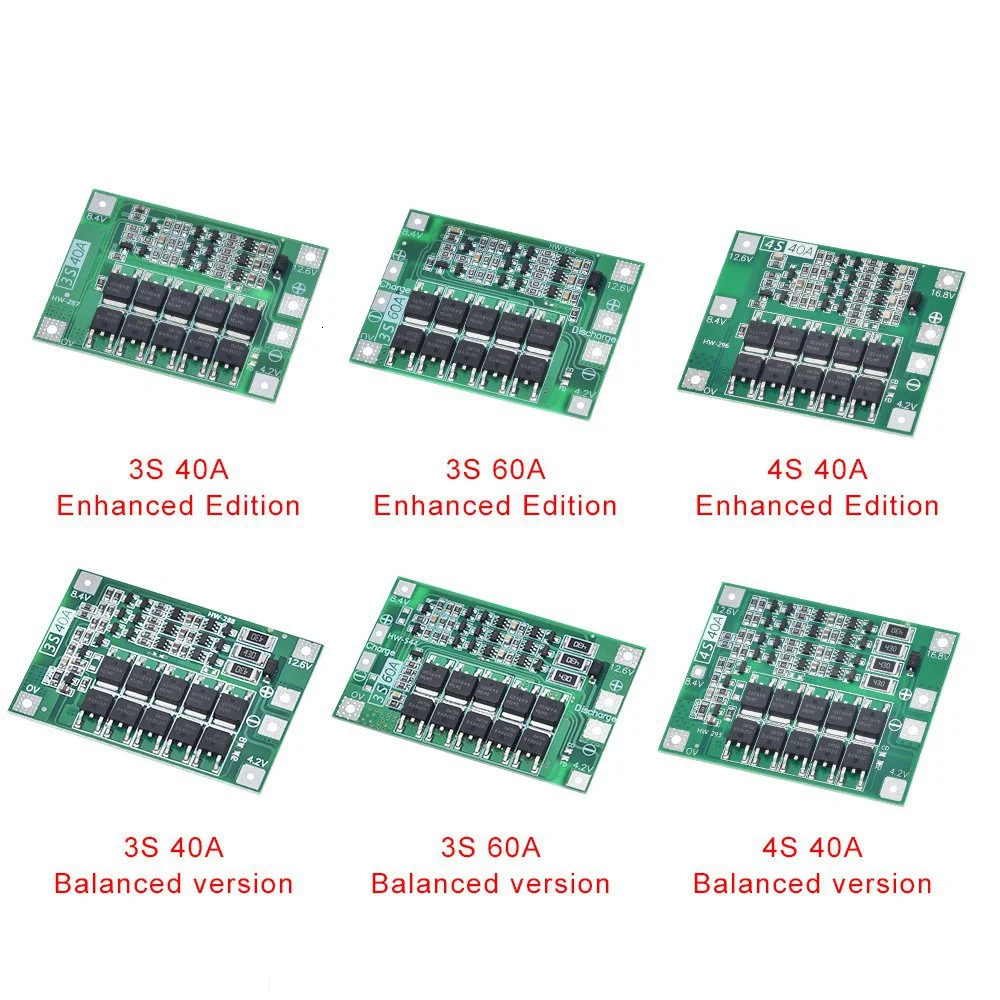 3S/4S 40A 60A Li-ion Lithium Battery Charger Protection Board 18650 BMS For Drill Motor 11.1V 12.6V/14.8V 16.8V Enhance/Balance