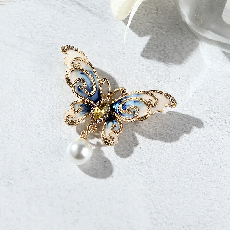 Women Crystal Enamel Insect Brooches Pin Jewelry Party Jewelry Gift Rhinestone Pearl Butterfly Brooch Pins Fashion