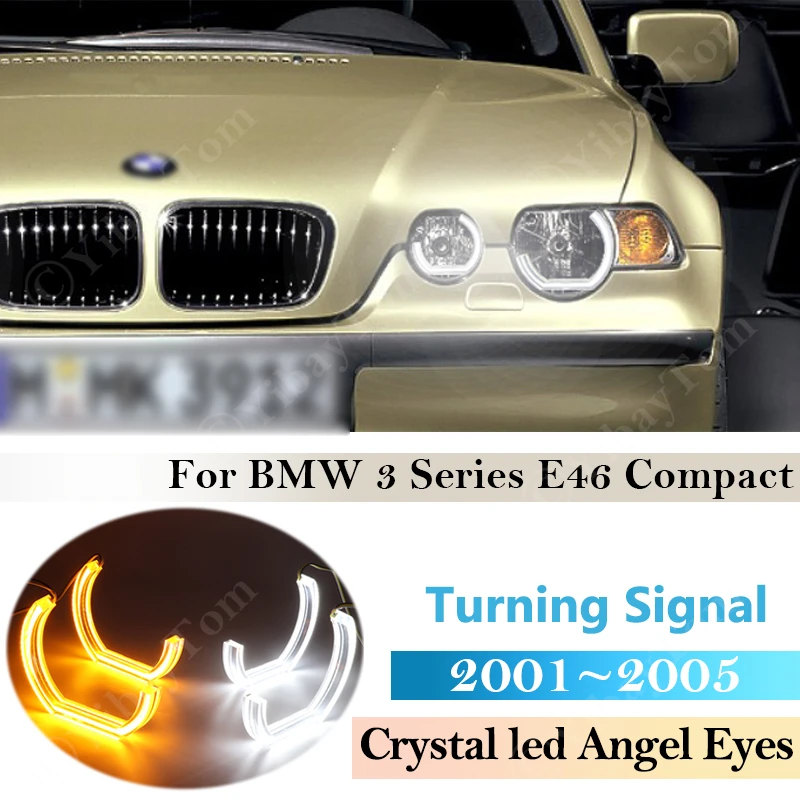 

Turning Signal For BMW 3 Series E46 Compact 2001 ~ 2005 Halo Rings Light Kits DTM Style Crystal LED Angel Eyes Halogen Headlight