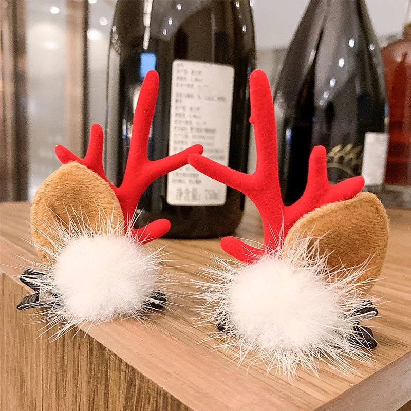 2Pcs Cute Deer Ear Hairpins Christmas Barrettes Beautiful Deer Antlers Hair Clips Girls Kids Favorite Headdress Hair Accessories