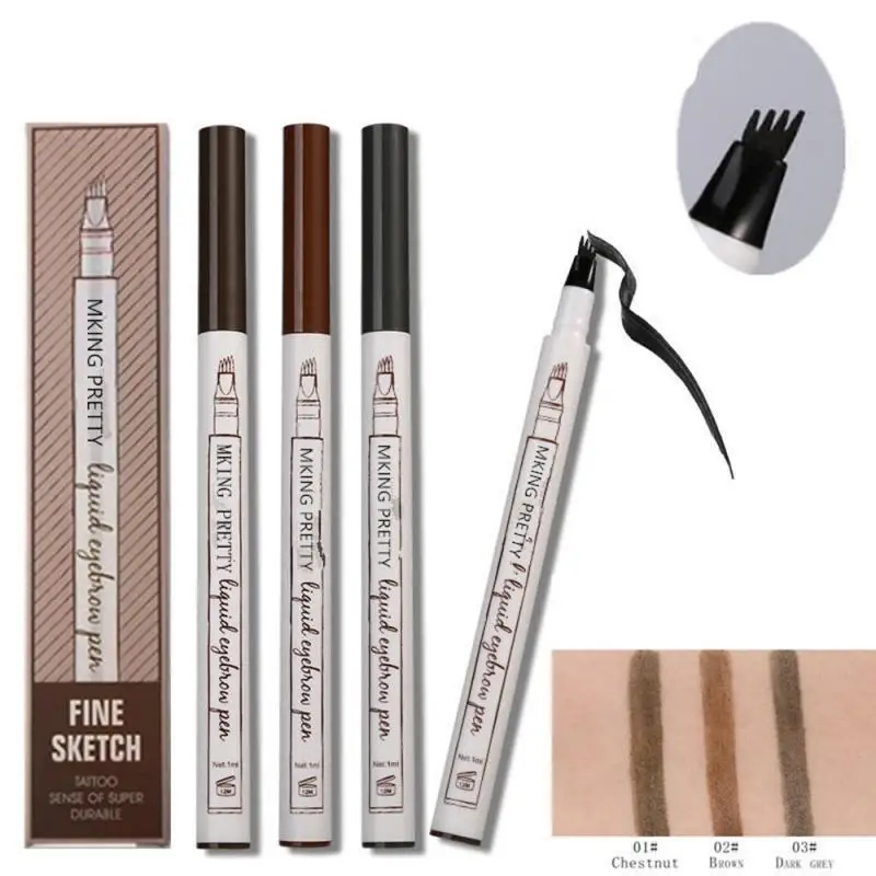Microblading Tattoo Eyebrow Pencil 3D Liquid Eye brow Pen 4 Fork Tips Waterproof Natural Long Lasting EyeBrow Makeup TSLM1