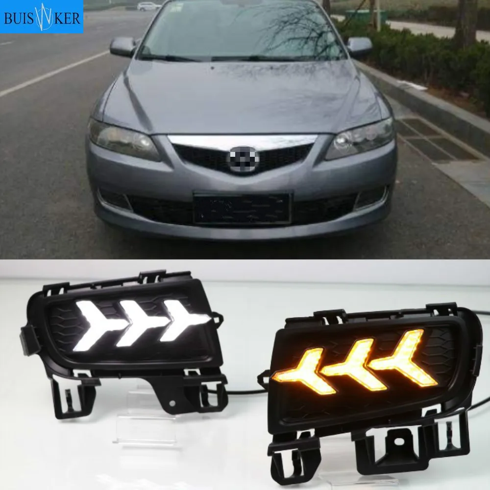 

2pcs LED DRL Daytime Running Light Daylight With Yellow Turn Signal and Blue night light For Mazda 6 Mazda6 2006 2007 2008 2009