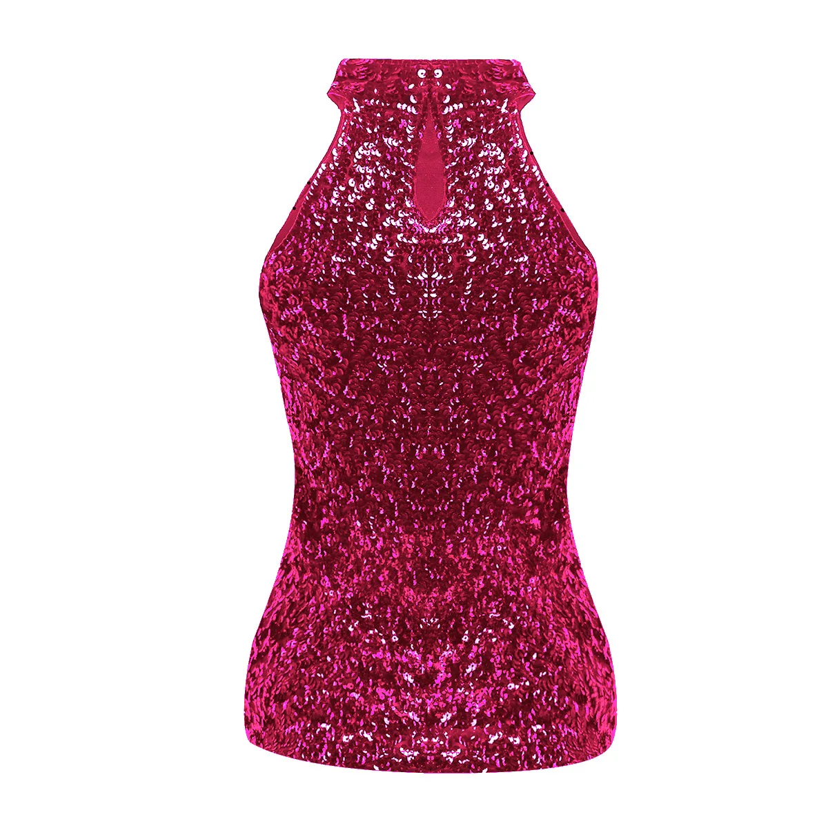 Womens Sequins Embellished Halter Neck Tanks Camis Rave Party Clubwear Costume Fashion Shimmer Flashy Sleeveless Vest Tank Tops