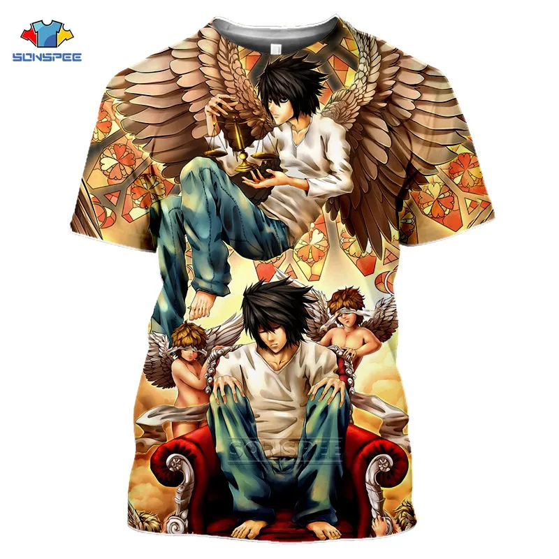 SONSPEE Japan Harajuku Anime Death Note Tshirt Man 3d Print Summer Short Sleev Black T Shirt Women Horror Cartoon Death-Note Top