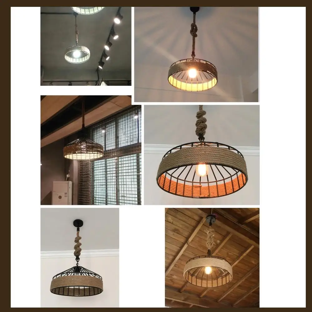 Industrial metal kitchen rope vintage pendant lights dining room e27 restaurant cafe retro loft chandelier ceiling hanging lamp