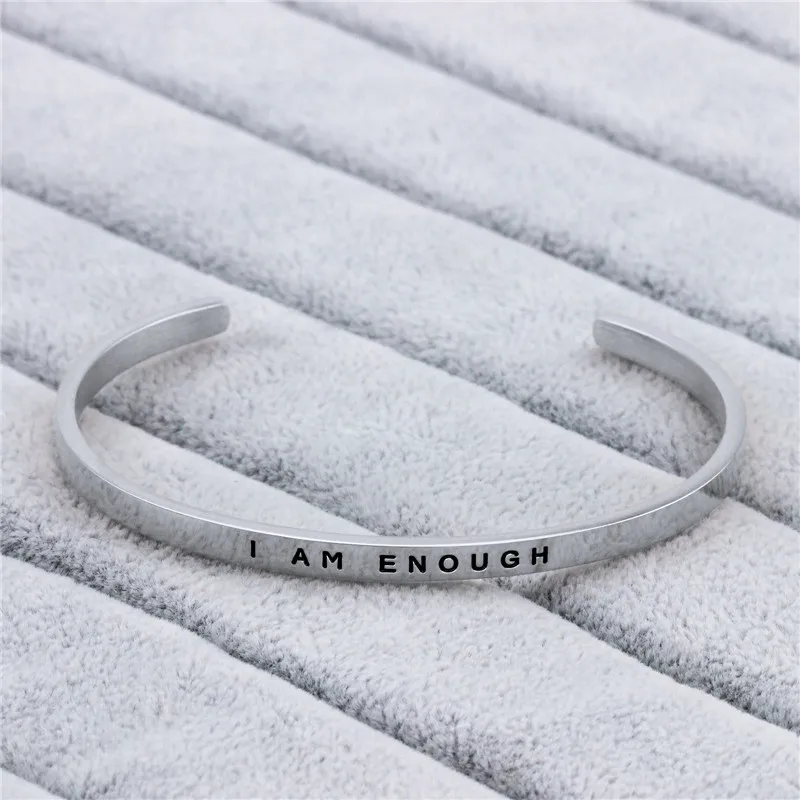 Inspirational Jewelry I Am Enough Bracelets Friendship Stainless Steel Bangle Anxiety Stress RELIEF Bracelets pulseiras feminina image 4