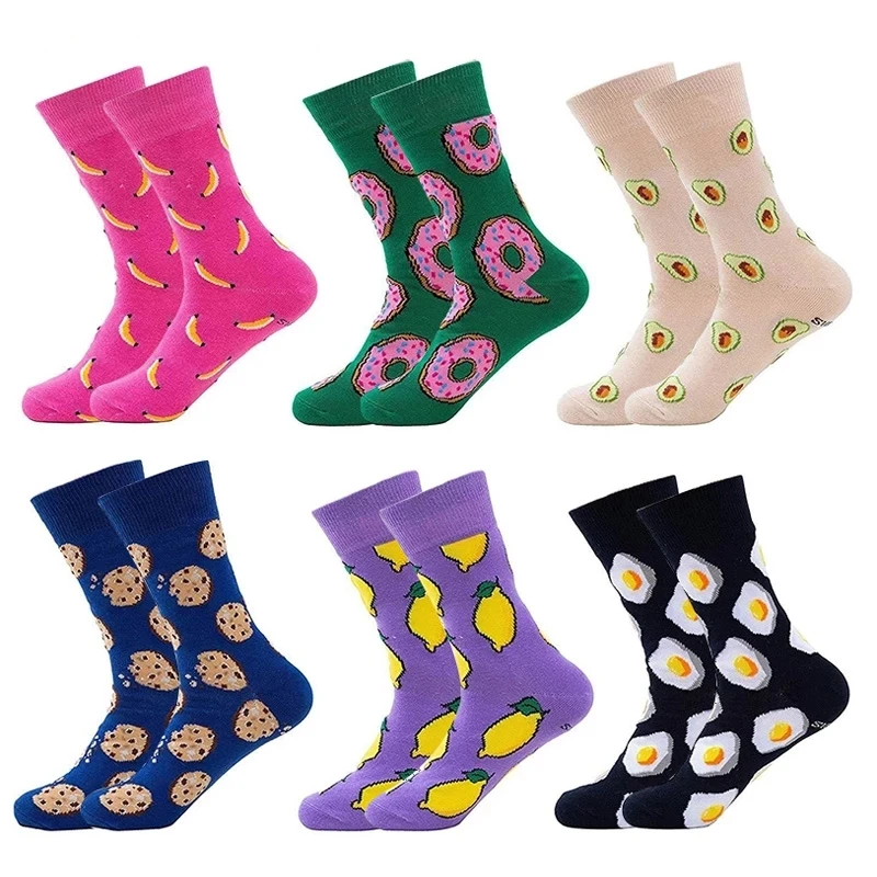 Women Socks Funny Cute Cartoon Fruits Banana Avocado Lemon Egg Cookie Donuts Food Happy novelty Foot skateboard Sock calcetines