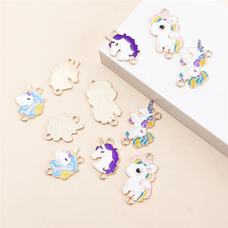 YEYULIN 10 개/몫 혼합 유니콘 말 금속 커넥터 매력 펜던트 DIY 목걸이 팔찌 귀걸이 쥬얼리 액세서리
