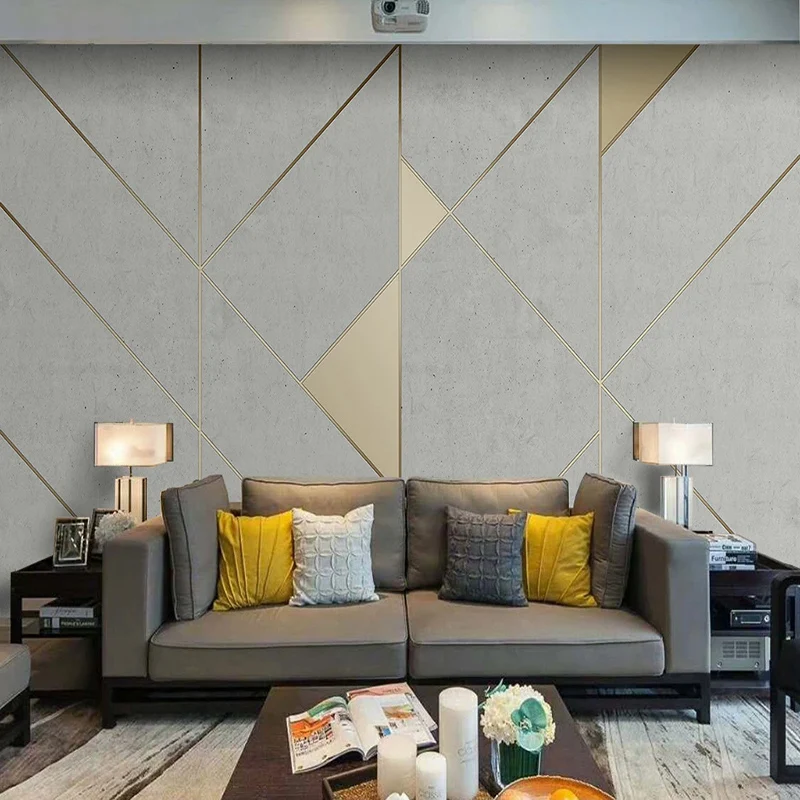 Aangepaste waterdichte muurschildering behang moderne retro 3D cement streep abstracte geometrische slaapkamer achtergrond muur achtergrond Home Decor