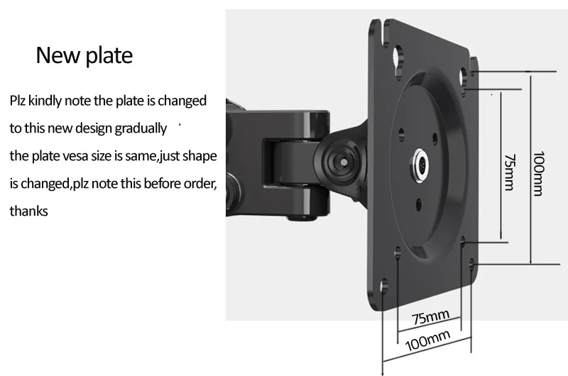 NB F120 17-27' Gas Spring Full Motion TV Wall Mount Bracket LCD Monitor Stand Aluminum Arm Bracket Silver 360 Rotate