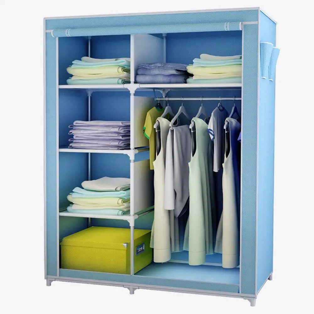 Draagbare Kleding Opslag Kast Dubbele Kledingkast Organizer Met Rack Planken