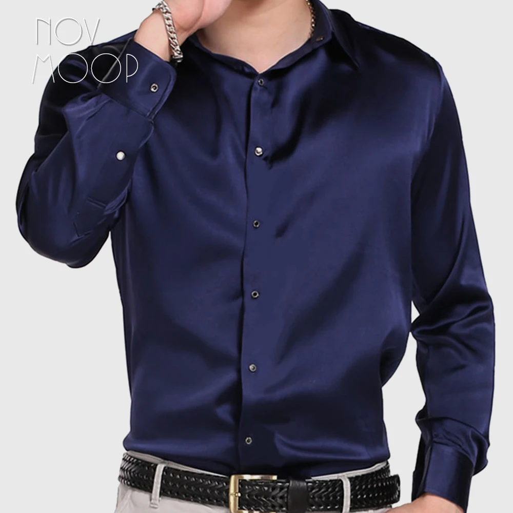 Black purple navy men natural silk shirts long sleeve business shirt cheap chemise homm camiseta masculina vetement homme LT1512