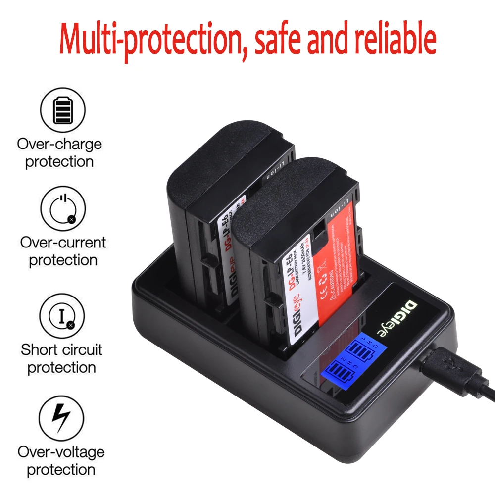 Batería LP-E6 LP-E6N + cargador USB Dual LCD para Canon EOS 5D Mark II/III/IV 5DS 5DS R EOS 6D 6D Mark II EOS 7D 7D Mark II