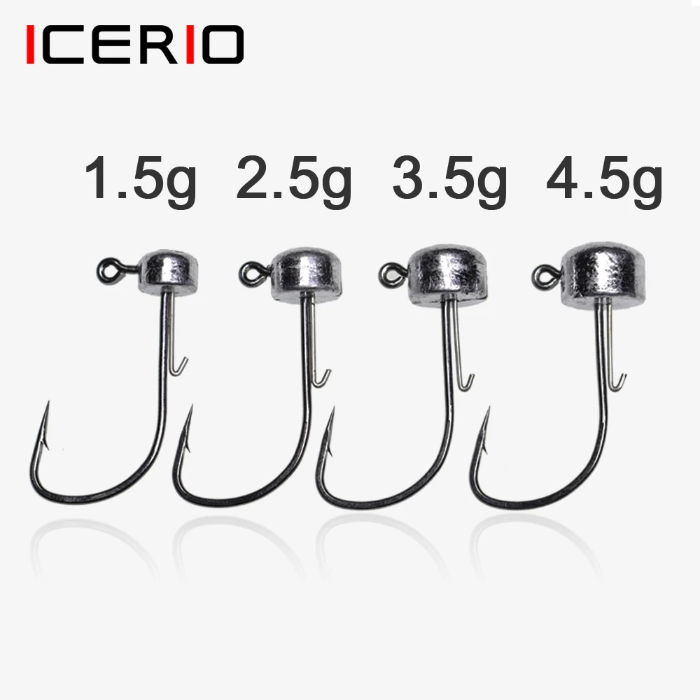 

ICERIO 1.5g~4.5g 10PCS Fishing Ellipsoidal Weighted Jig Head Hook Fast Sinking Jig Head Hooks Barb Hang Bait Lure Design Hook