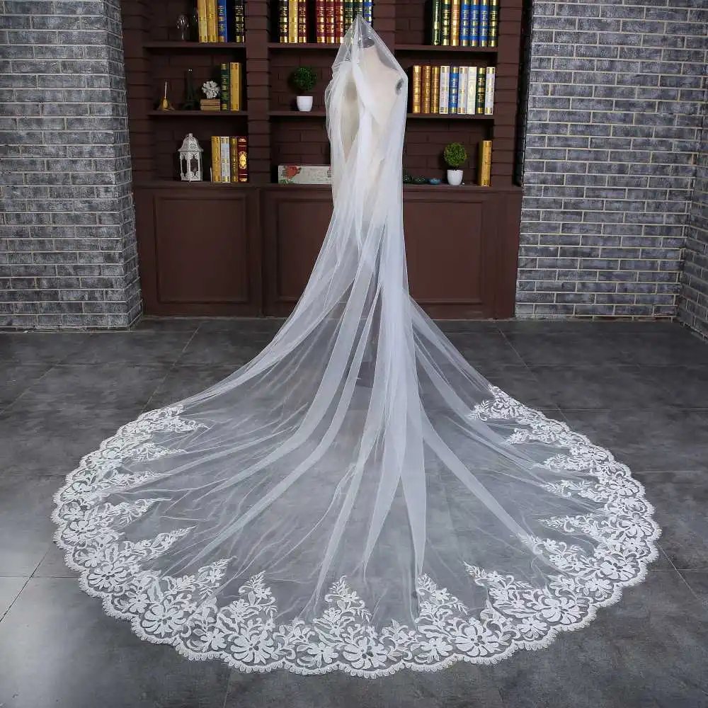 2022สีขาว3M Wedding Veils Combe Long Lace Edge ผ้าคลุมหน้าเจ้าสาวด้วยหวีโลหะสำหรับงานแต่งงาน Veil อุปกรณ์จัดงานแต่งงาน