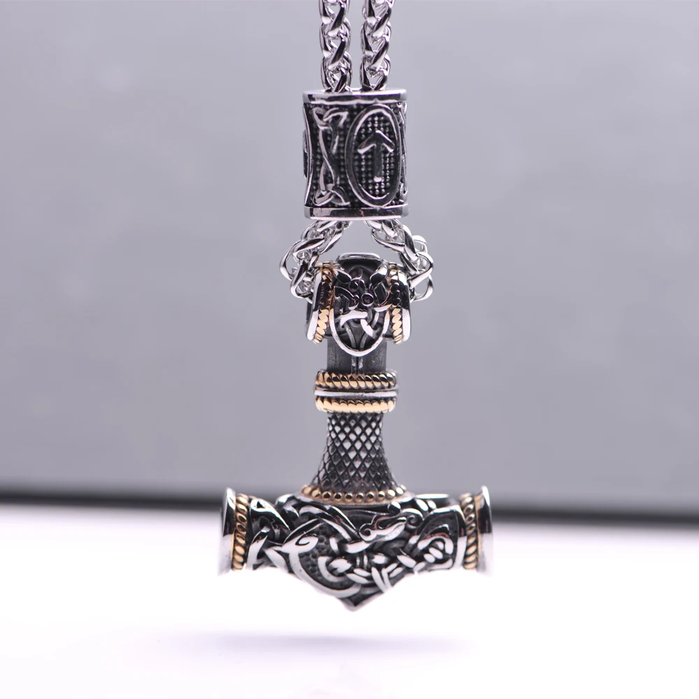 LANGHONG 1pcs Norse Viking Thor Hammer Necklace For Men Stainless Steel Mjolnir Necklace Talisman Jewelry