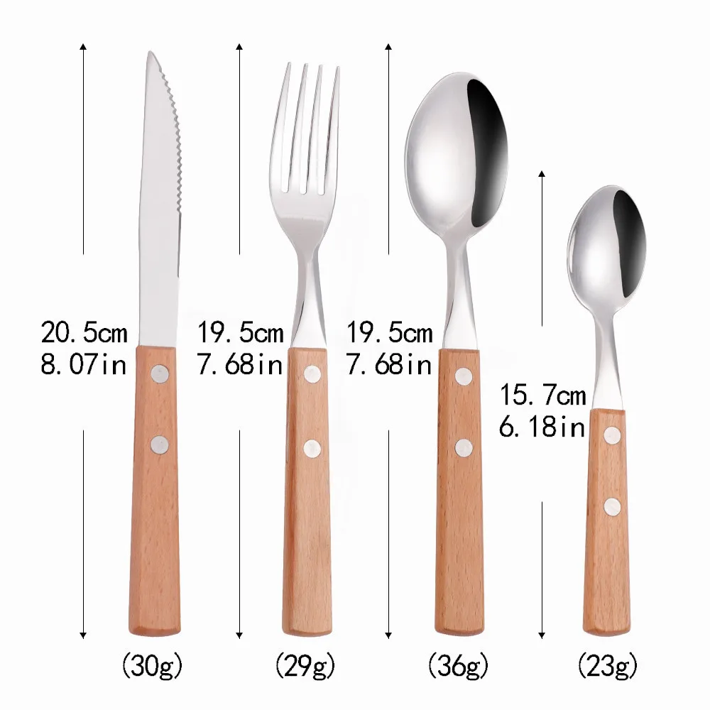 Wooden Handle Silverware Set Kitchen Tableware Stainless Steel Cutlery Set Spoon Fork Knife Set Dinner Set Complete Dinnerware