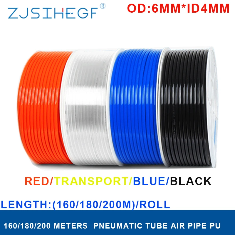 

160/180/200 Meters PU Tube OD6mm*ID 4mm Pneumatic Tubes Pneumatic Hoses Polyurethane Tube Plastic Air Hose